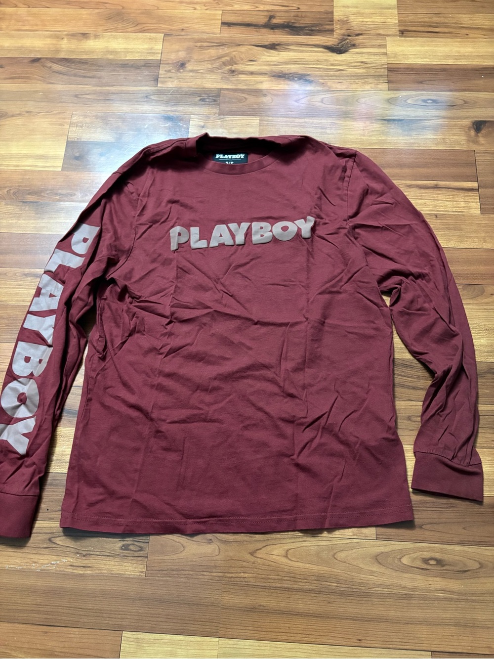 PLAYBOY Maroon Crewneck Tee with Logo Tag